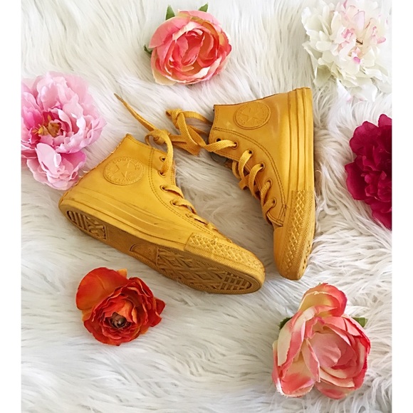 kids yellow high top converse